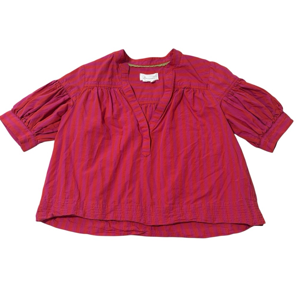 Anthropologie The Darcey Popover Swing Top Striped Blouse Puff Sleeve Women’s MP - Picture 4 of 10